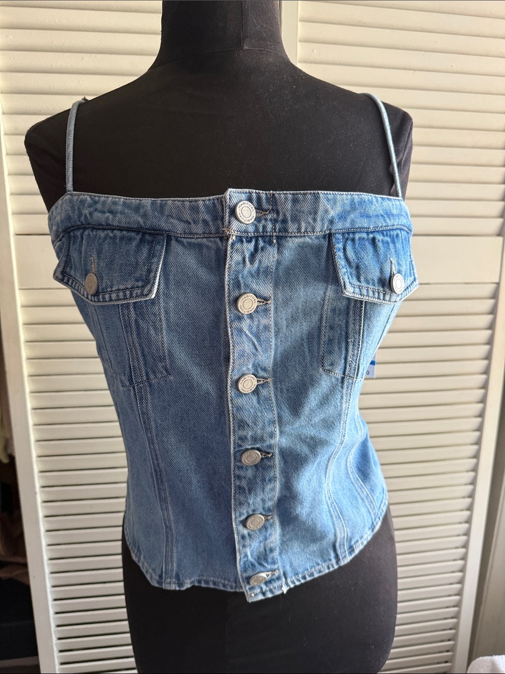 Blue Denim Corset Tank Top with Buttons sz XL